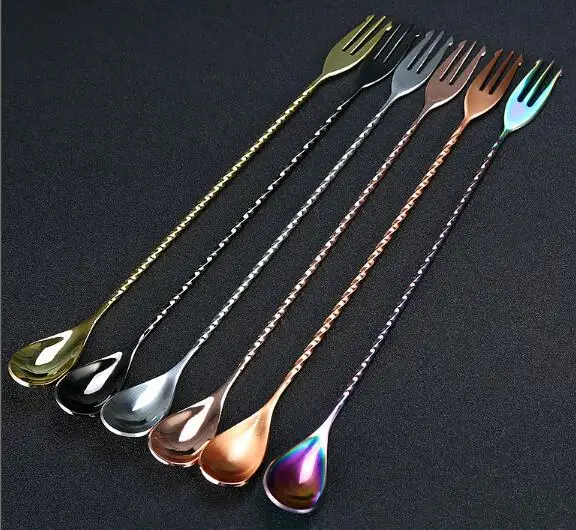 

30cm 40cm 50cmStainless Steel Trident Bar Spoon Bar Spoon with Fork Cocktail Drink Mixer Bar Stirring Mixing