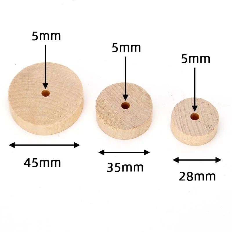 10 Pcs 10mm thickness round wood wheel wooden flat tire with hole 5mm DIY handcraft