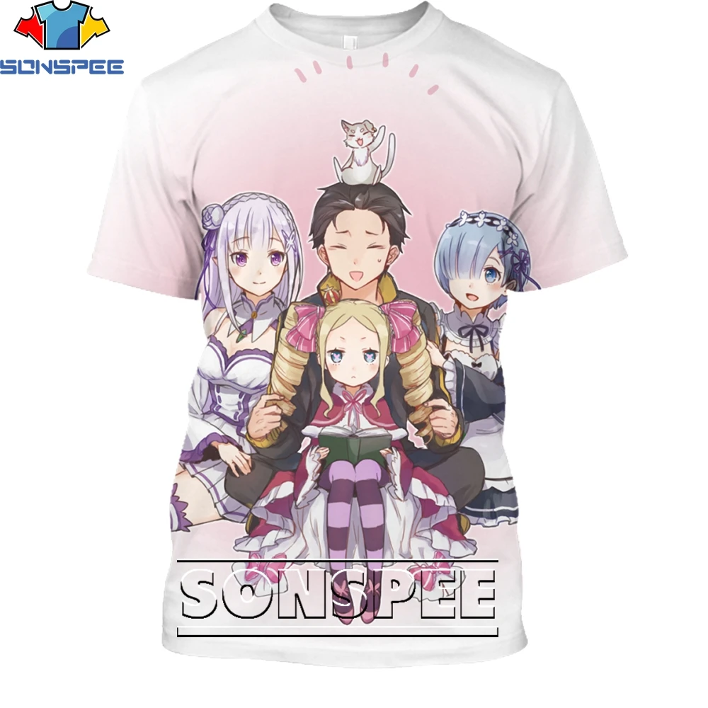 SONSPEE Amime Re:Zero Rem Cute Shirt 3D Printing Men Women Summer Otaku Loli Harajuku Kawaii Casual Man Oversize Tshirt Kid  Top