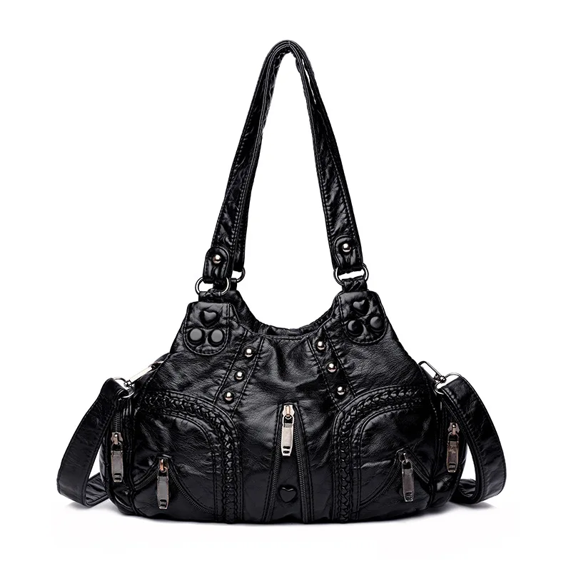Yogodlns Vintage Weiche PU Leder Schulter Tasche Frauen Große Kapazität Handtasche Mode Umhängetasche Nähte Farbe Griff Tasche sac – Detail 28