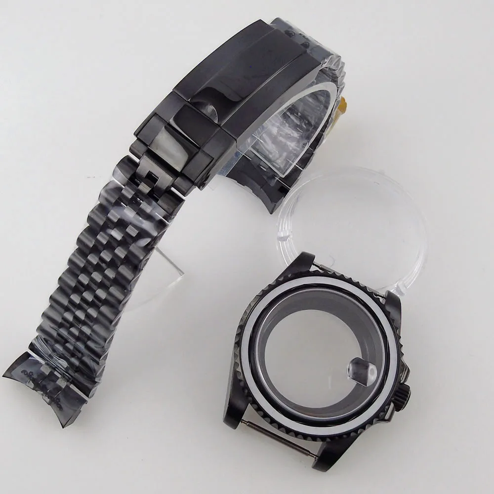 40mm Fully Black Plated Watch Case Fit For NH35/Miyota 8215/ETA 2836/DG 2813 Sapphire Glass solid/316L Bracelet