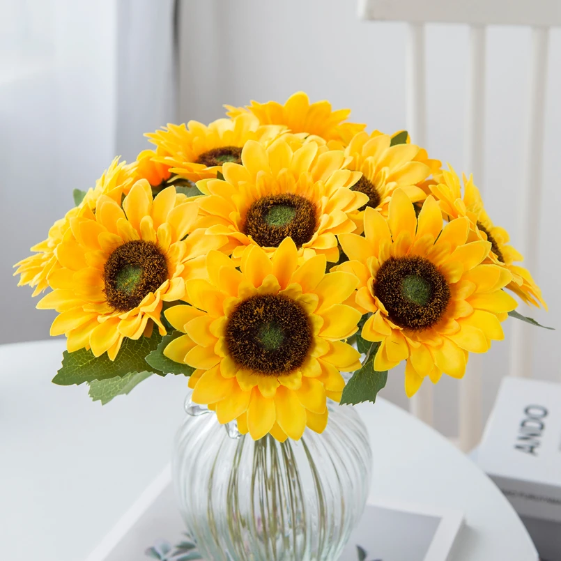 1PC Artificial Flowers Sunflower Home Garden for Decoration Stamen Wedding Autumn Christmas Fake Gerbera Living Room Bedroom