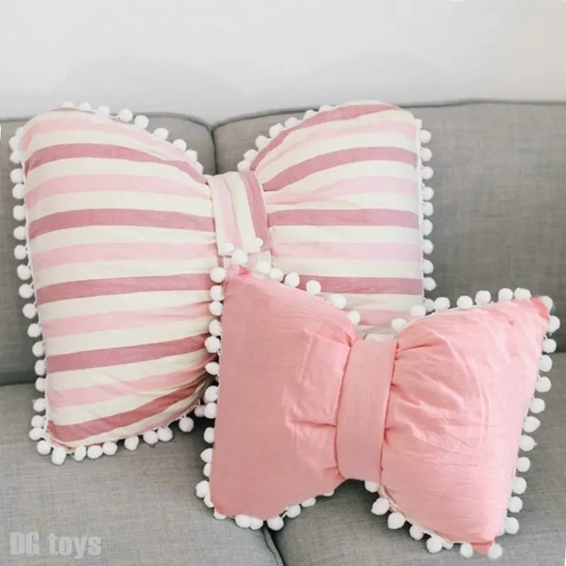 Ins Hot Cotton Bow Sofa Throw Pillow girly Bedroom Bay Window decoration Cushion cute bed Stripe Houndstooth Bow Sleeping Pillow