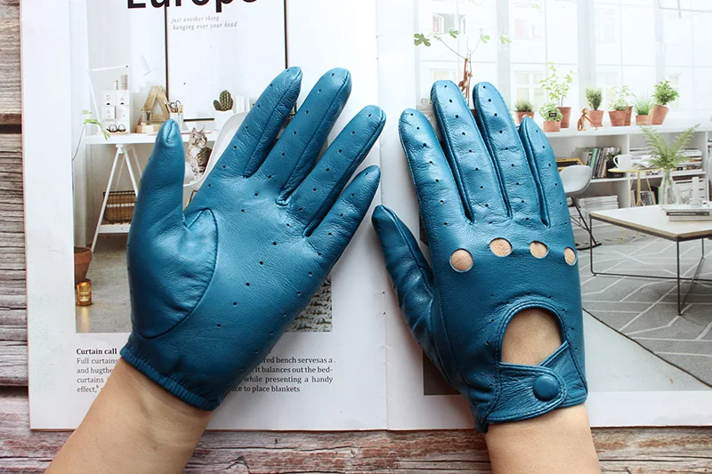 Women's Summer Full Finger Leather Gloves Breathable Single-Layer Sheepskin Fashionable Short Motorcycle Riding Gloves