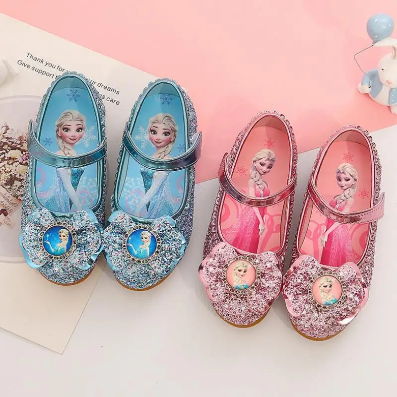 Children Leather Elsa Sandals Child Flat Heels Girls Princess Summer Elsa Shoes Chaussure Enfants Sandals Party Shoes Size 26-37