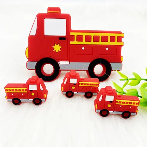 1/10pcs Silicone Beads Fire Fighting Trucks Car Baby Teether DIY Accessories Baby Teething Necklace Chew Silicone Teether