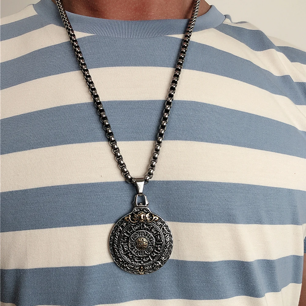 Retro Amulet Nine Palaces Bagua Pendant Stainless Steel Zodiac Men Necklace Punk Pendant Chain Fashion Jewelry Gift