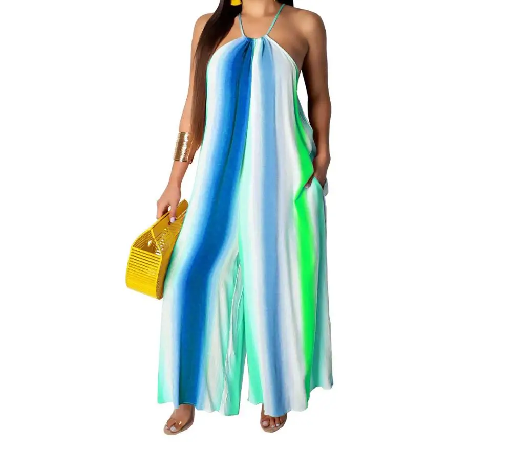 Women Jumpsuits 2020 Strapless Sleeveless Playsuits Casual Lady Summer Plus Size Multi-colored Loose Wide Leg Sexy Party Romper