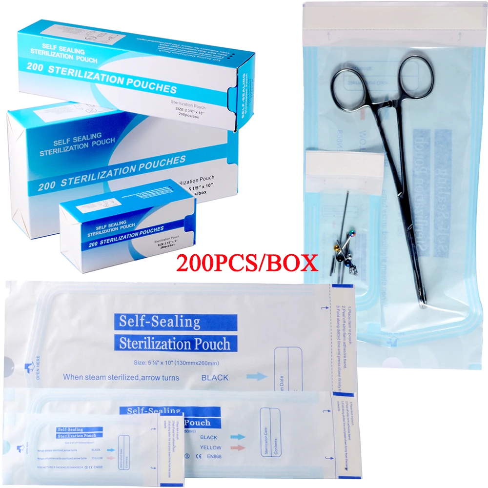 

200pcs/box Self-Sealing Sterilization Pouches 6 Sizes Piercing Jewelry Medical-grade Bag Disposable Tattoo Accessories Supplies