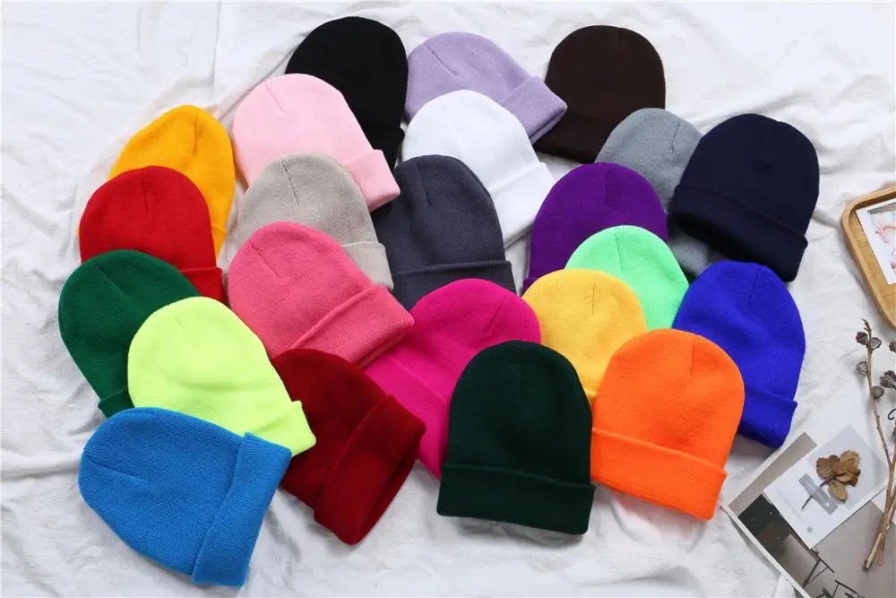 Winter Knitted Skullcap Adult Casual Hip Hop Hat Women Men Lovely Beanies Cap Unisex Solid Color Keep Warm Elastic Hats