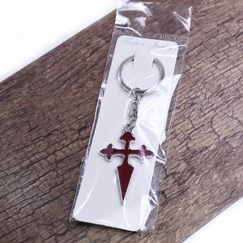 QIGO Red Enamel Long Cross Key Chain Christian Jewelry Accessories Gifts