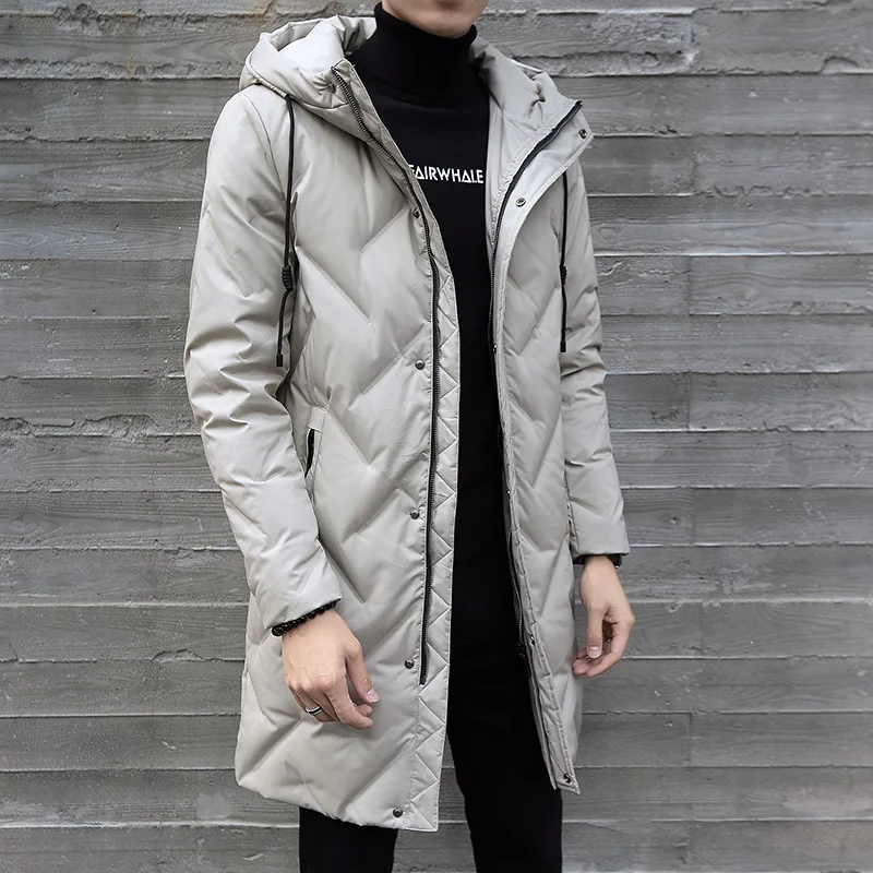 Down Jacket Men's Mid-length 2019 Winter New Style Korean-style Stylish Thick Slim Fit Handsome White Duck down Hooded Jacket