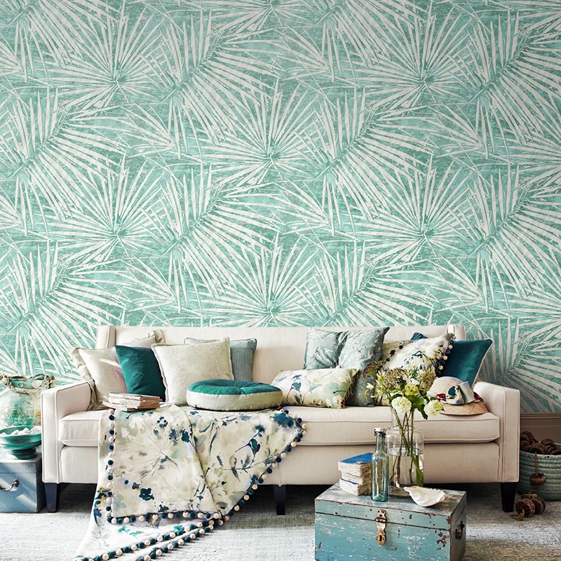 wellyu Modern simple Southeast Asian style 3d wallpaper palm leaves bedroom living room background wallpaper for walls 3d