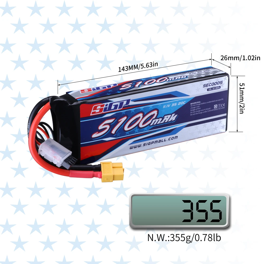 3S 4S 6S Lipo Battery 5100mAh for 20C 60C 70C with  XT60 XT90 Plug Connector RC Airplane Quadcopter Drone FPV Helicopter SIGP