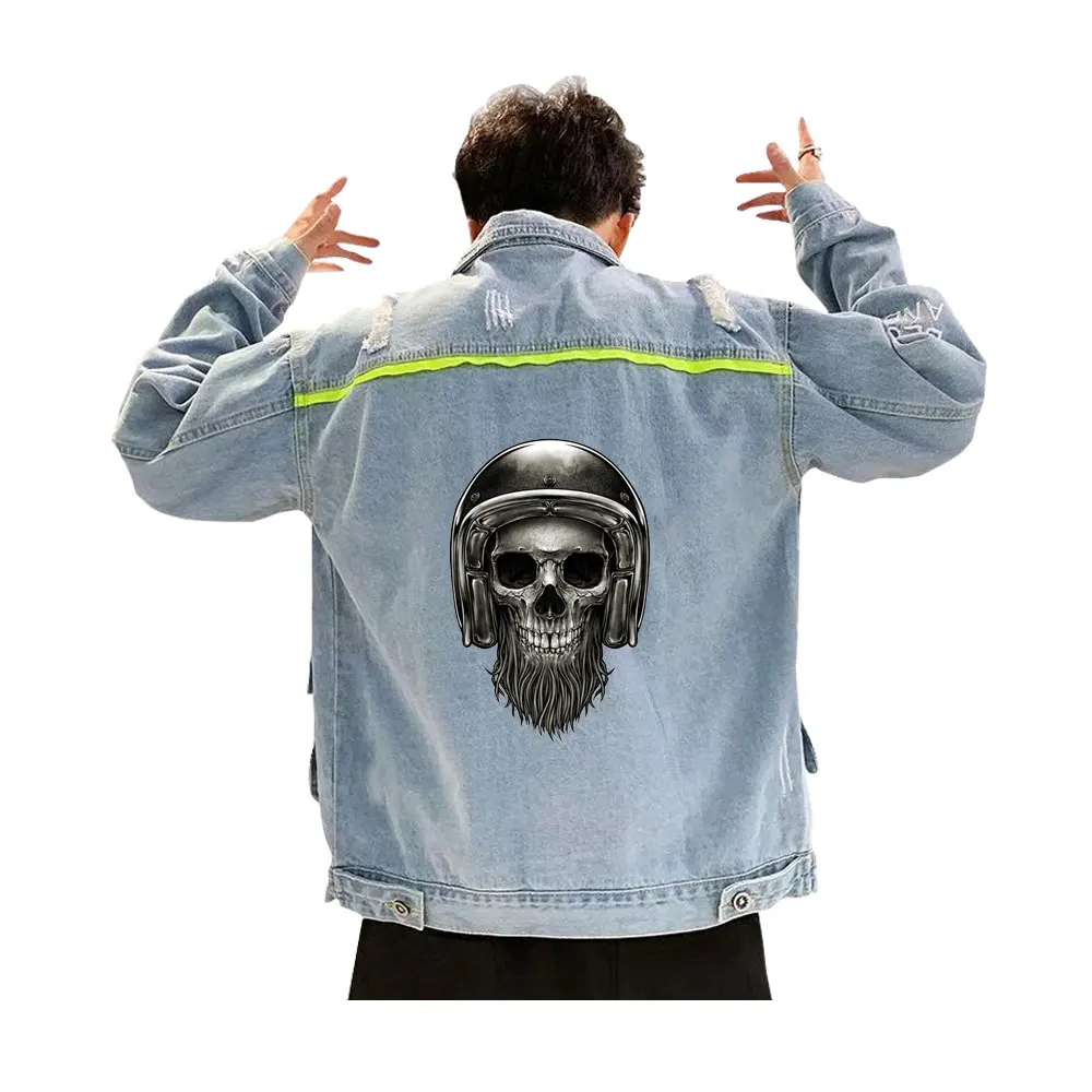 Iron On Transfer Punk Patches For Clothing Rock Skull Heat Transfer Thermal Sticker DIY T-Shirts Decals Iron On Paches Stripes