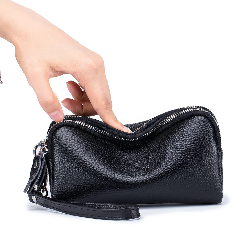 Genuine Leather Women Long Wallet 3-Layer Zipper Clutch Purse Bag 2023 New Large Capacity Wristlet Wallet Phone Bag Money Pocket