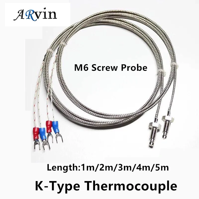 1M/2M/3M/4M/5M K-Type Thermocouple Control Thread M6 Screw Probe Temperature Sensor Temperature Controller 0-400C Sensor Probe