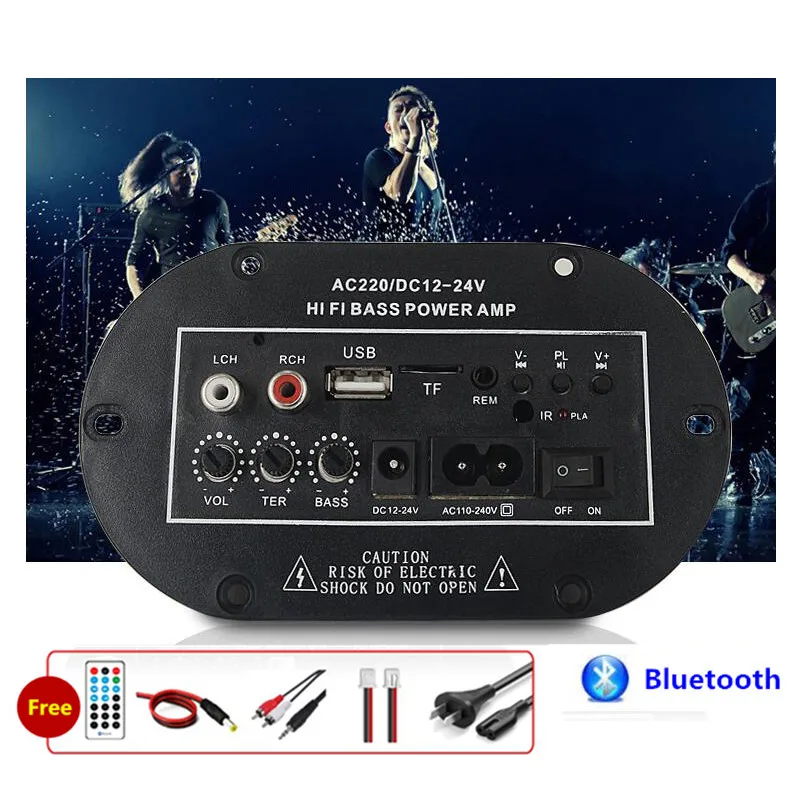 Car Audio Digital Mono Power Amplifier Board Built-in Bluetooth  12V24V220V Subwoofer With Card U Disk Remote Control Microphone