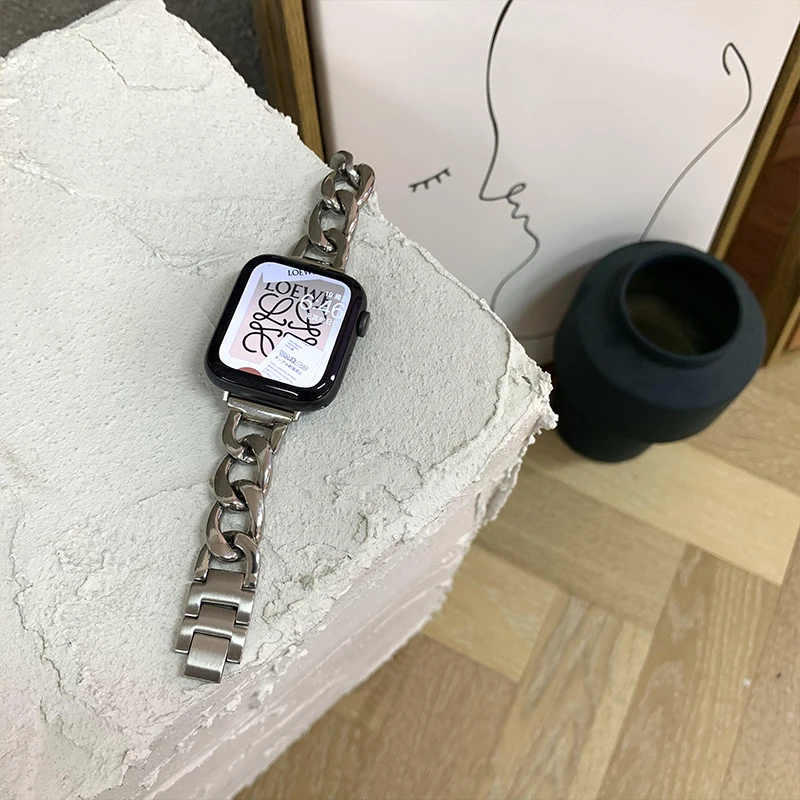 الفولاذ المقاوم للصدأ أنيقة سوار حريمي حزام ل سوار ساعة يد آبل 40/44 كاوبوي سلسلة رابط ل iWatch 7 6 5 4 3 2 1 38/42 مللي متر 41/45