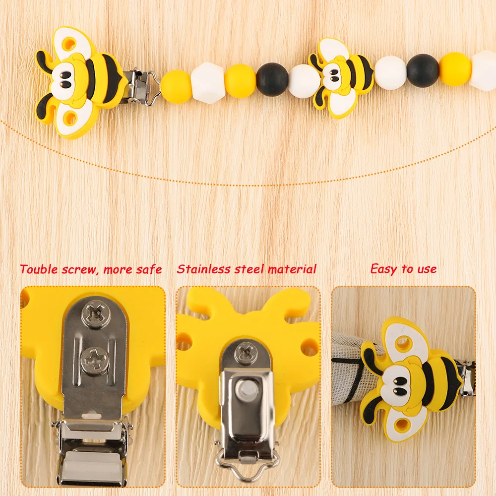 Kovict Cartoon Animal Bee Silicone Bead/Clip/Teether Rodent Baby Teeth Care Chewing Toy DIY Pacifier Chain Accessories BPA-Free