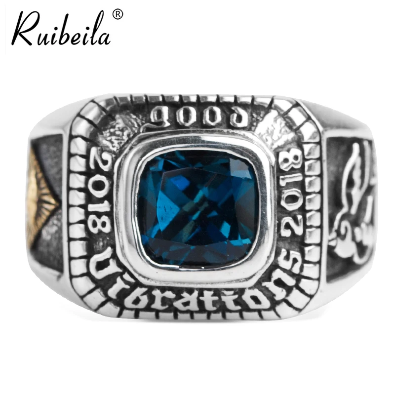 

Ruibeila925 argent vintage oeil d'oiseau de dieu topaze anneau carré pierres précieuses couple bague unisexe bijoux cadeau