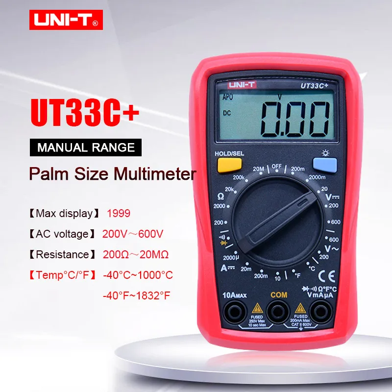 UNI-T UT33C+ Digital Multimeter  AC DC voltage DC current resistance Temperature tester Diode test Continuity buzzer