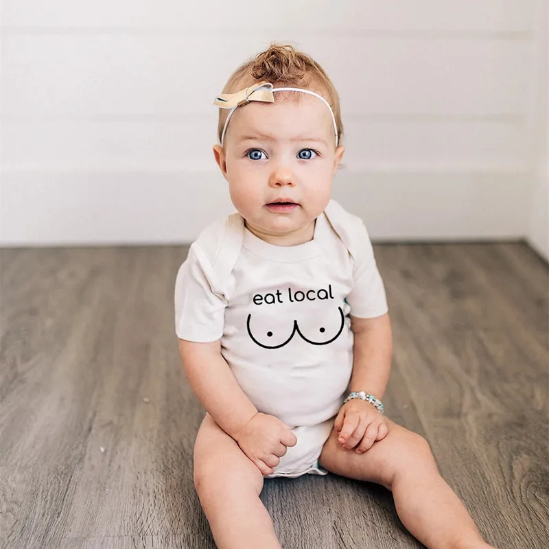 

Breastfeeding Eat Local Bodysuit Nursing Toddler Shirt Funny Baby Bodysuits Summer Short Sleeve Jumpsuit Casual Romper 0-24M