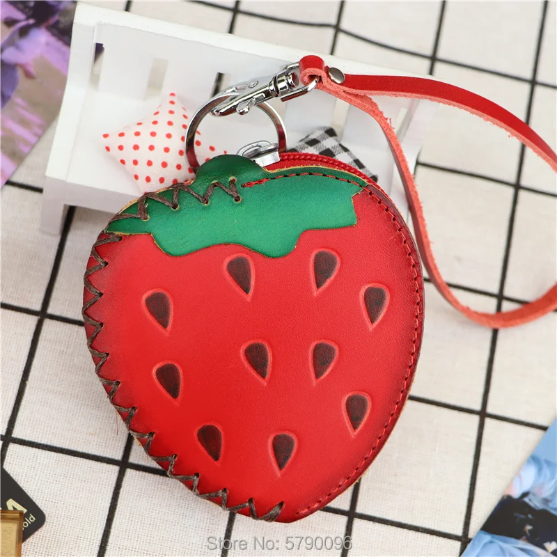 Genuine leather handmade creative strawberry mini coin purse fruit card bag key bag clutch bag children hand bag