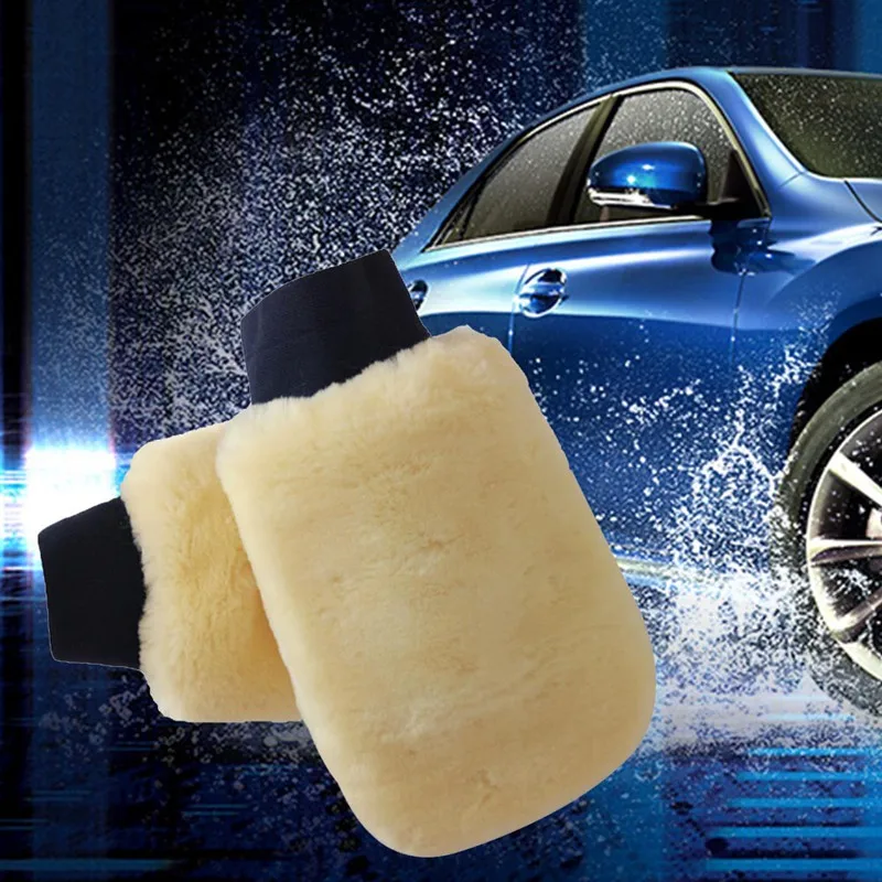 1Pcs Real Sheepskin Mitt Car Soft Polishing Glove Lambswool Washing Cleaning Polish Car Cleaning Washing