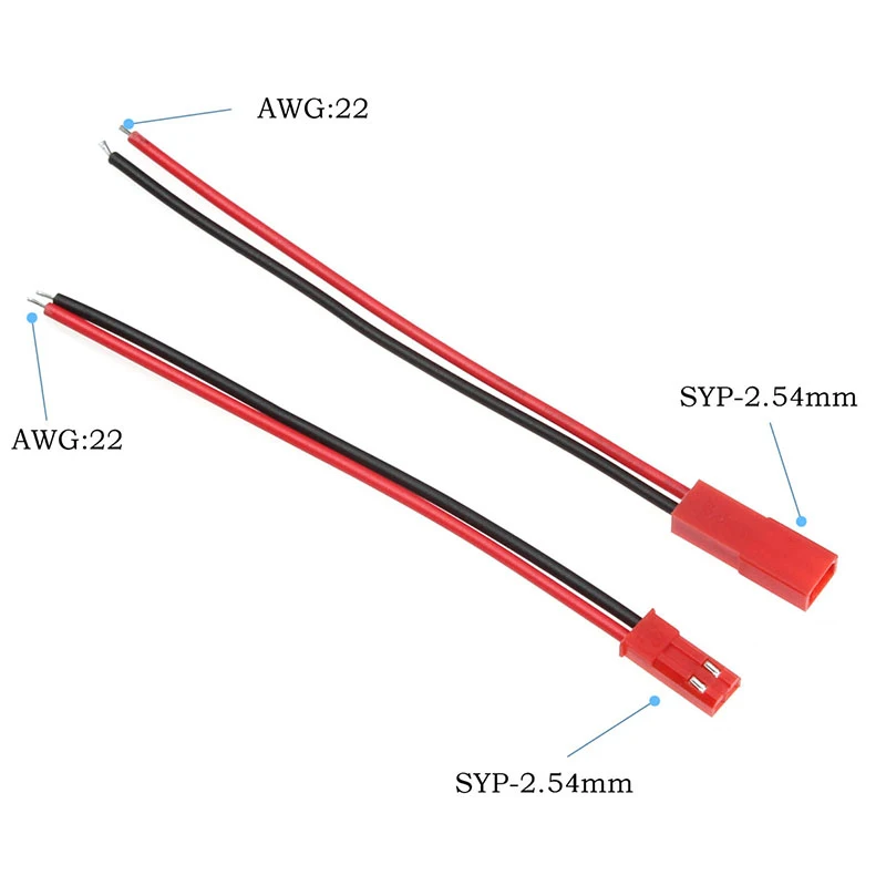 10 Pairs JST 2.54mm Pitch 2P Connector Plug Cable Male+Female 10CM/15CM Long 22AWG For RC Battery
