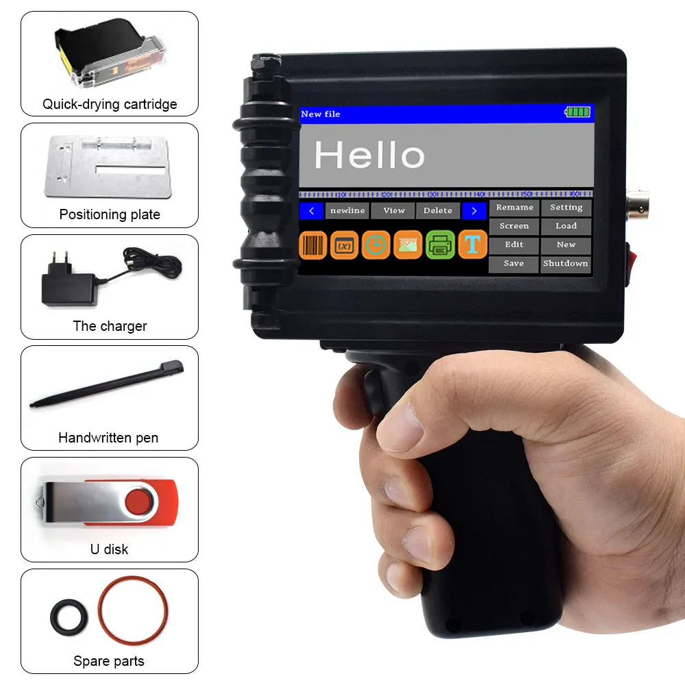 12.7mm Handheld Inkjet Printer with 600DPI Touch Screen &15 Languages for Bar Batch Code Date Number Label Printing