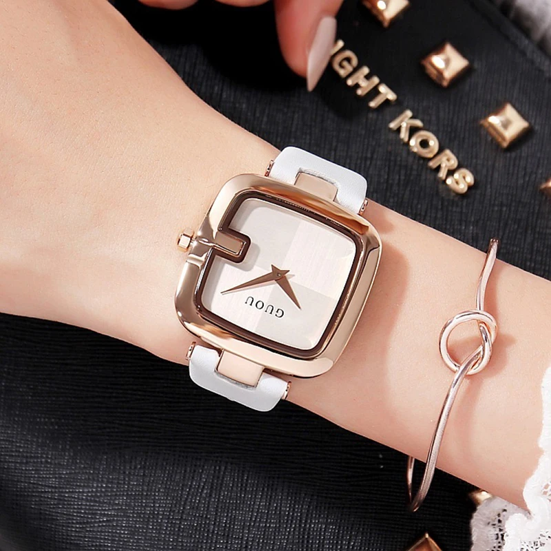 Fashon Guou Top Brand Women\'s Genuine leather Watches 2020 Ladies For Women Bracelet Watch Luxury Montre Femme Square Clock Saat