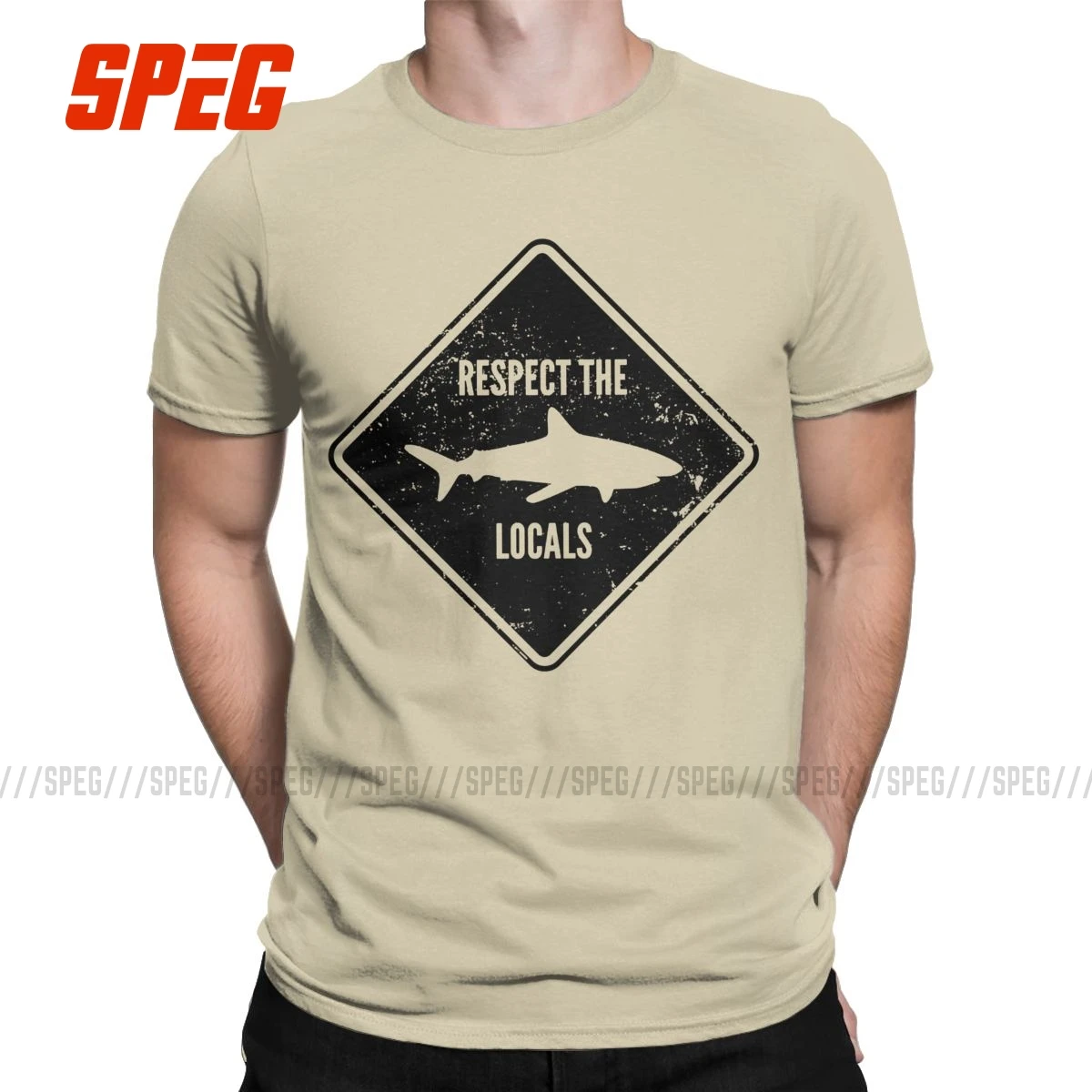 Shark Diving Scuba Diver T-Shirt for Men Respect The Locals Funny Cotton Tee Shirt O Neck Short Sleeve T Shirts Summer Clothes