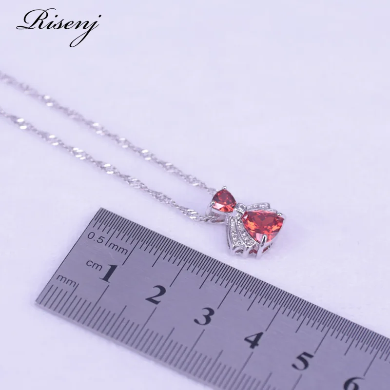 Lucky Color Red Zircon 925 Sterling Silver Jewelry Set For Women Stud Earrings Ring Necklace Bracelet Set Costume Jewelry Set