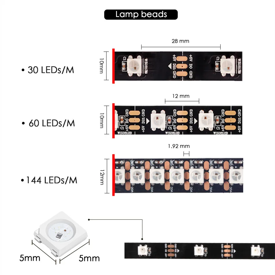 SP110 Bluetooth Controller USB Wire WS2812B Led Strip WS2812 Individually Addressable RGB Pixel Light 30/60/144 Pixel Waterproof