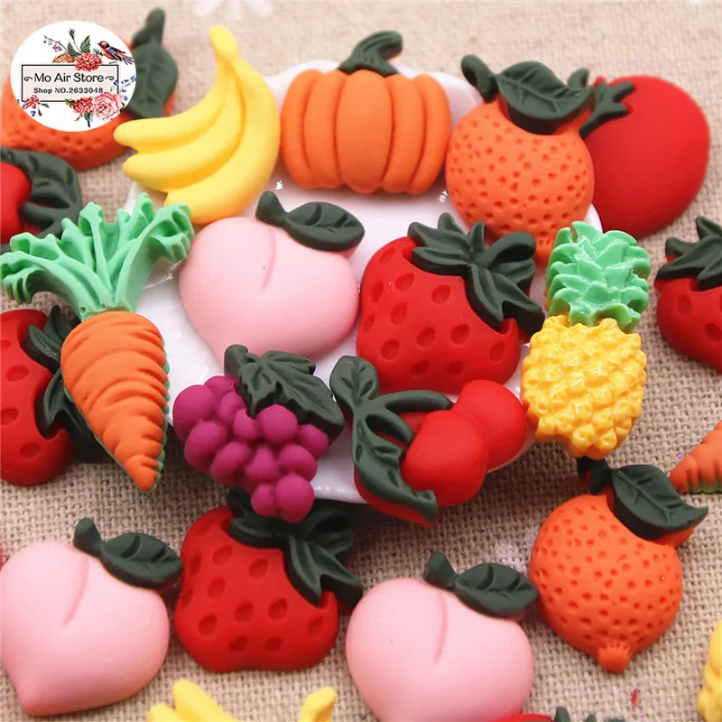 

20pcs Resin Pineapple/Grape/Cherry/Radish/Pumpkin Flat Back Cabochon Art Decoration Charm Craft