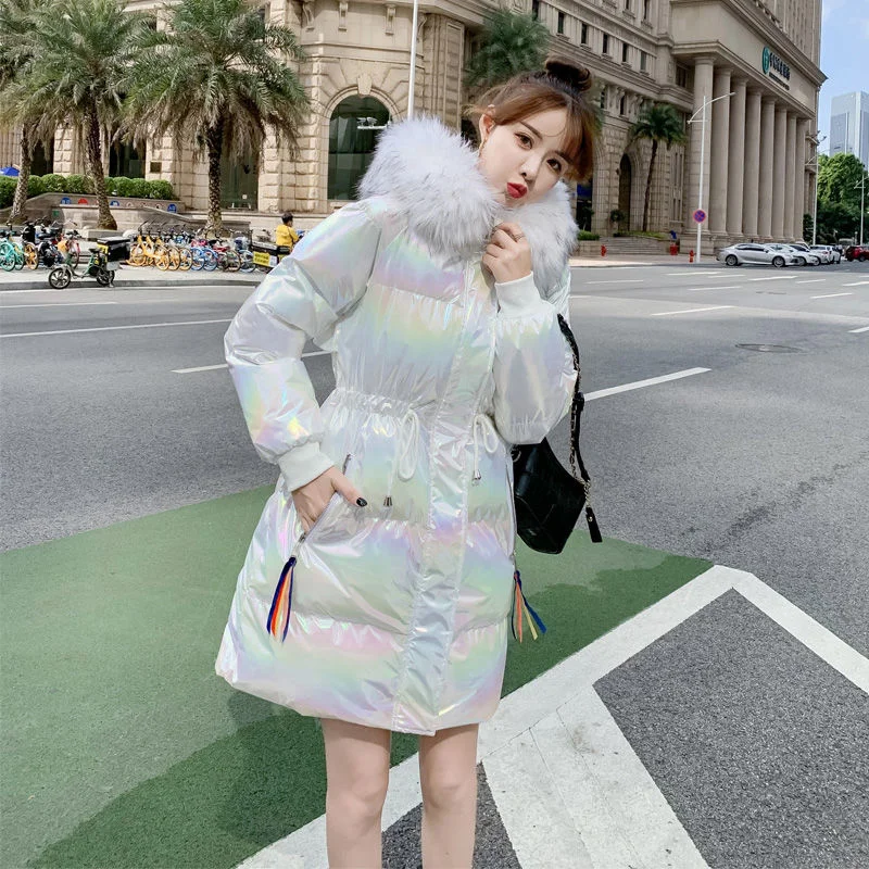 Shiny X- Long Down Cotton Jacket Women Winter Parka Hooded Fashion Loose Waterproof Coat Thick Warm Woman Jacket Ropa Mujer