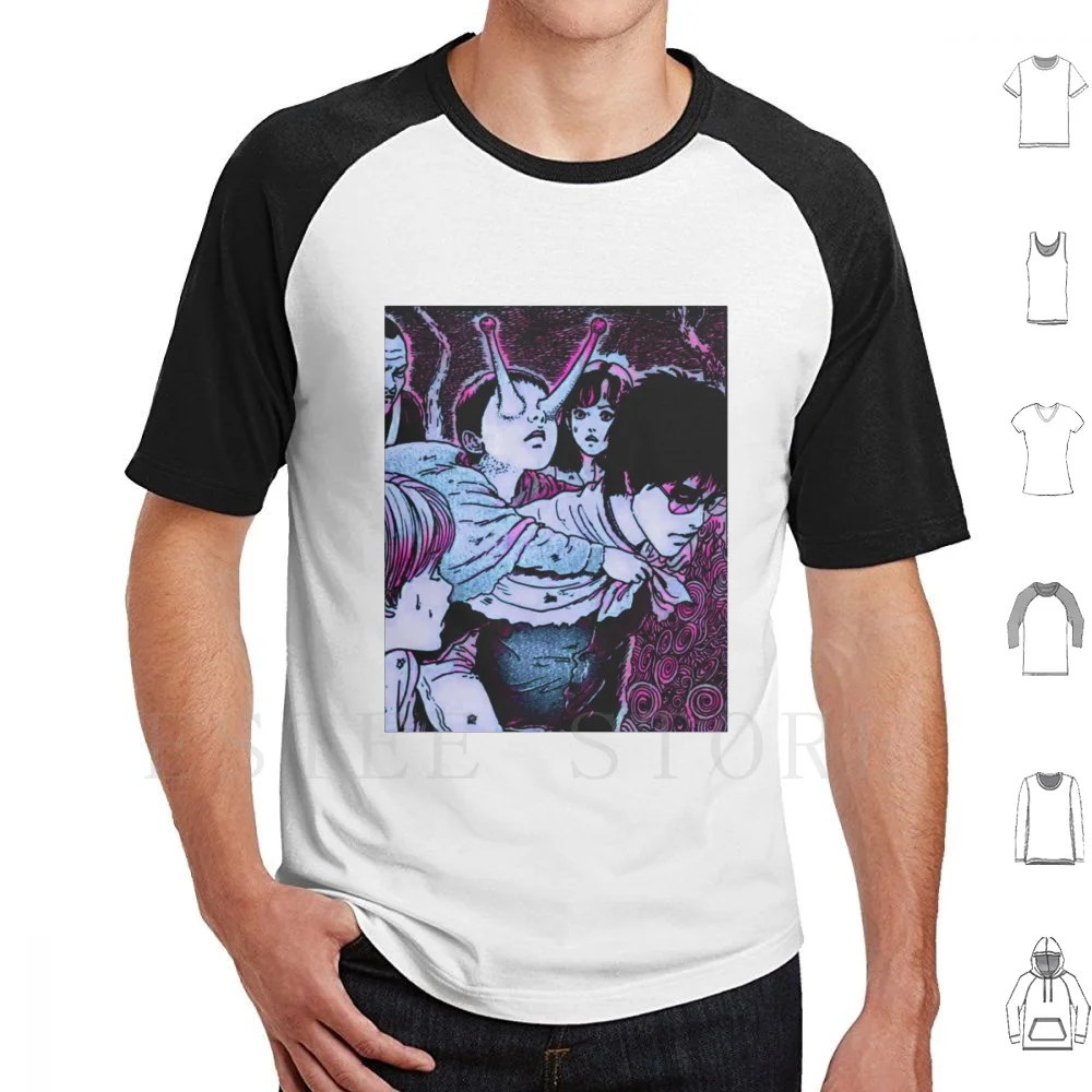 Junji Ito Uzumaki Manga T Shirt Print Cotton Junji Ito Junji Ito Uzumaki Retro Anime Manga Neon Colors Aesthetic Weaboo Otome