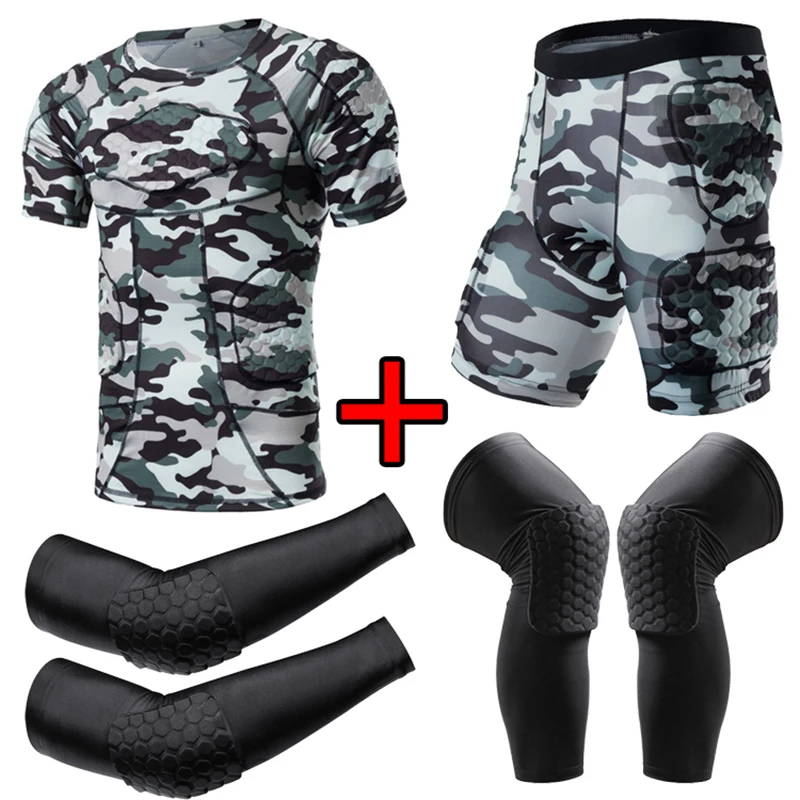 Compression Padded Shirt Soccer Rugby Basketball Protective Gear Chest Rib Guards Goalkeeper Protection Shorts Goalie KneePads