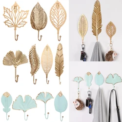 Nordic Style Wrought Iron Hook Leaf Shape Hanging Storage Rack Gold/Green Wall Hanger For Towel Clothes Home Bathroom Organizer