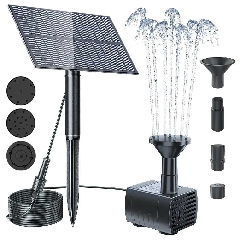 Upgraded Solar Fountain Pond Pump Kit with Stake, Solar Powered Water Fountain Pump for Bird Bath, Garden, Backyard, Pool