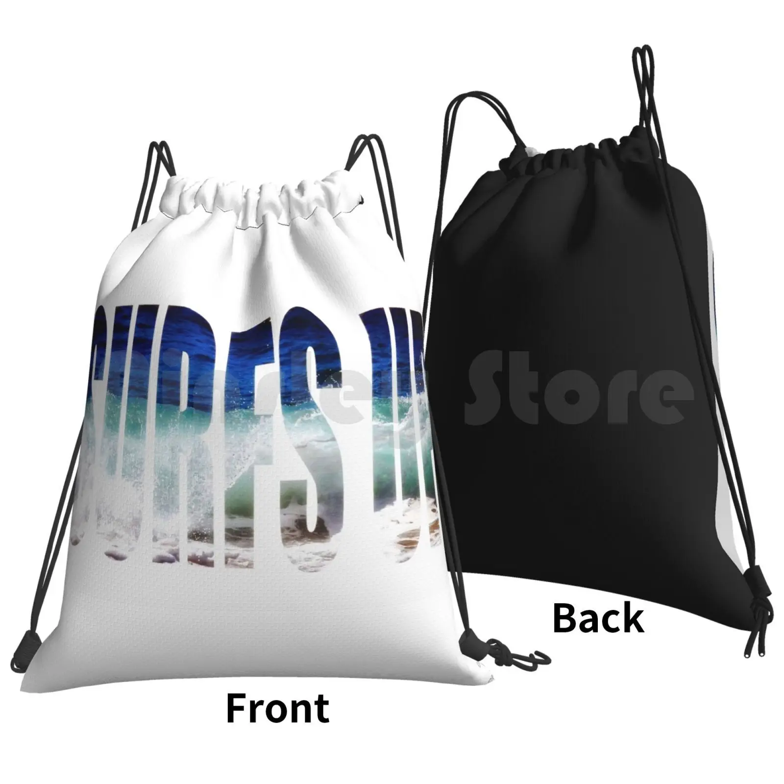 Surfs Up Backpack Drawstring Bag Riding Climbing Gym Bag Surf Surfing Surfers Waves Roll Swell Foam Sea Wave Ride Ride The