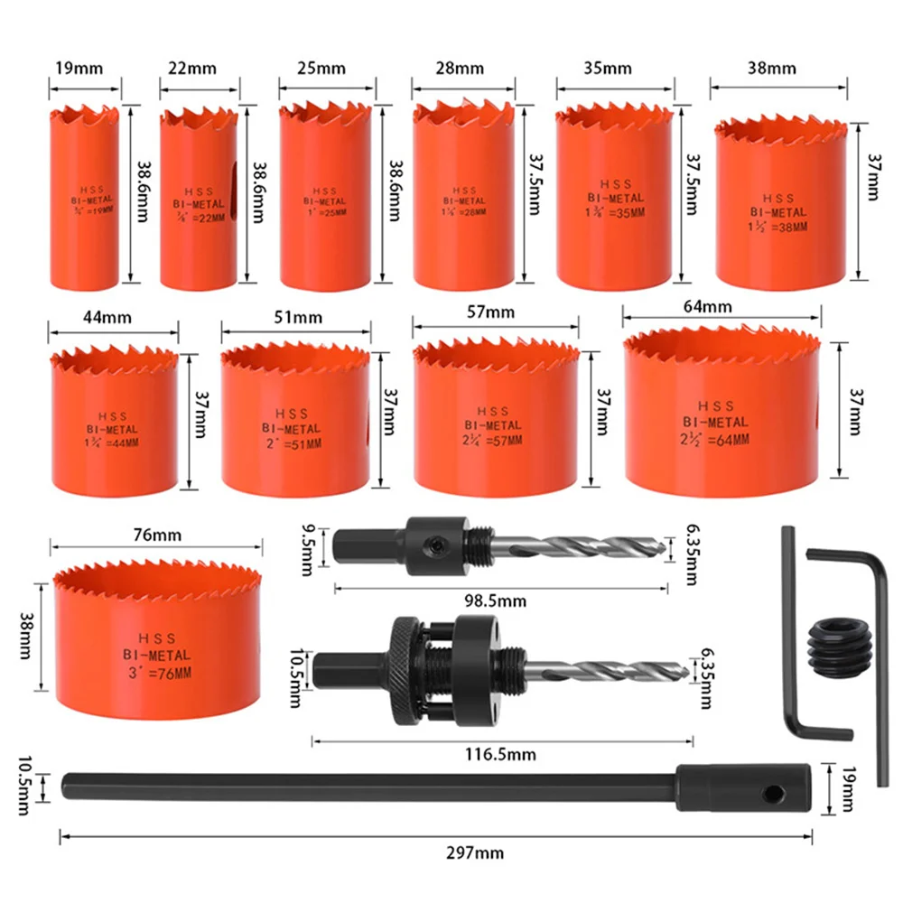 Bi-Metal Hole Saw Kit Durable High Speed Steel Fast Cut Clean, Smooth Precise Holes Drilling on Metal, Wood, Plastic, Drywall.