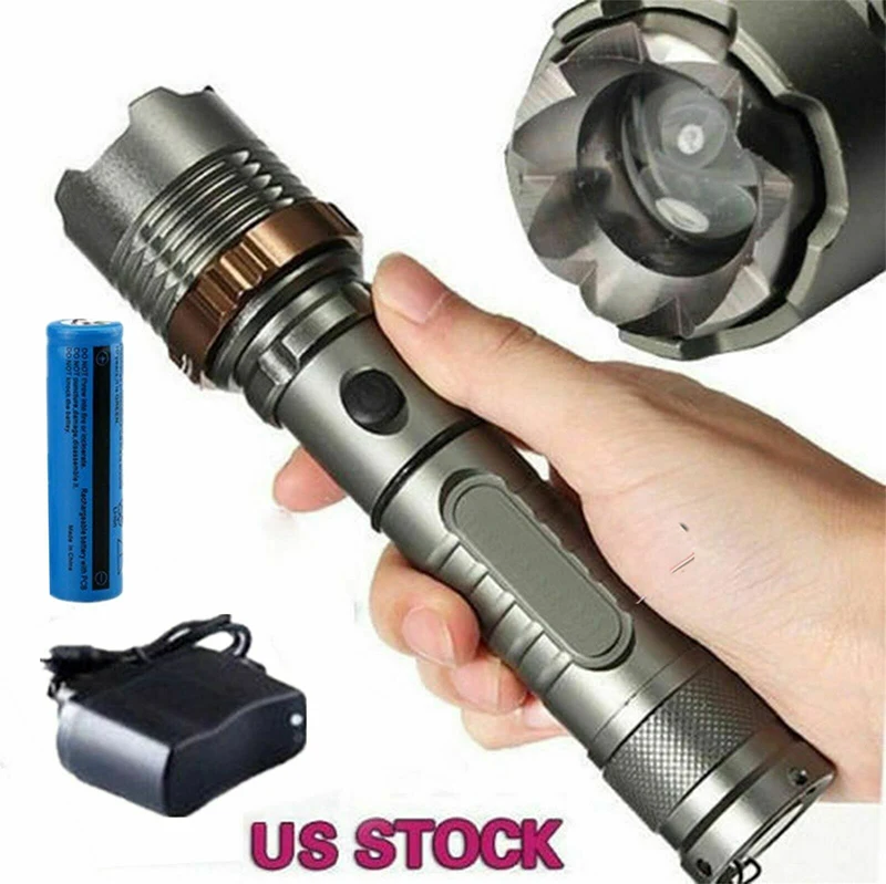 D2 Powerful Tactical LED Flashlight Rechargeable Police Super Bright Torch Zoomable 5 Modes Lantern High power led flashlights