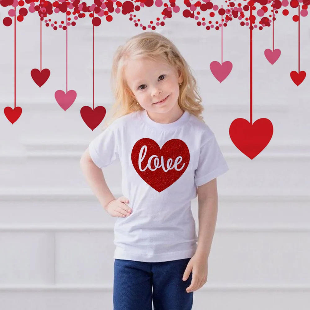 Valentines Day Kids Love Tshirt Toddler Boys Girls Heart Arrow Fashion T-shirt Child Short Sleeve Funny Cute T Shirts Party Wear