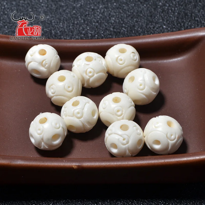 GZ-029 20PCS Yak Bone prayer beads Carved Bead Necklace DIY Scatter Beads Handmade Natural bone beads Hand-chain beige white