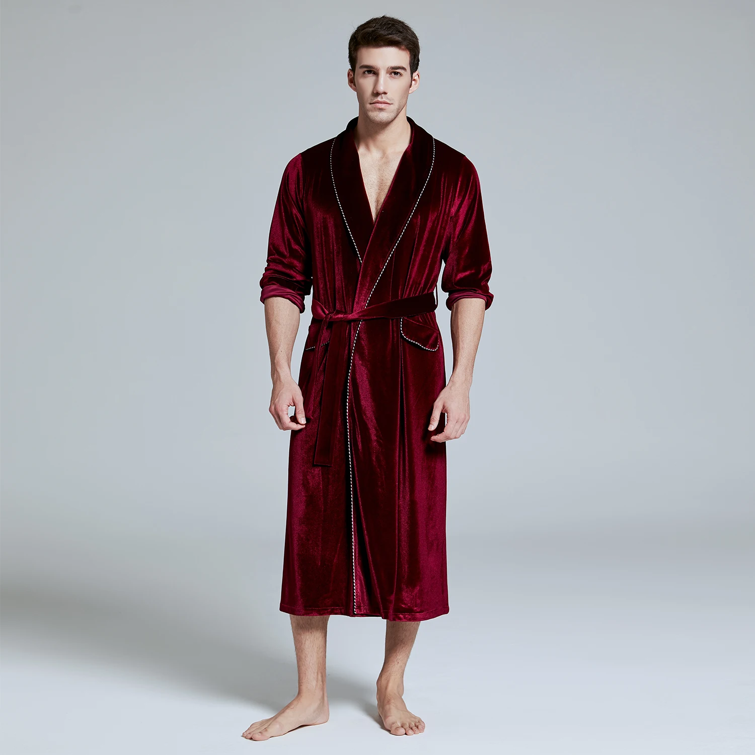 Womens and Mens Luxury Velvet Dressing Gown Bathrobe Kimono Bride Robe Loungewear Unisex Nightwear Sleepwear Housecoat