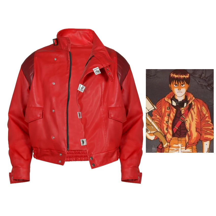 Takerlama Akira Kaneda Jacket Cosplay Red Men Coat Capsule Pill Printed Bomber Motorcycle Rider PU Leather Costume Anime Cloth