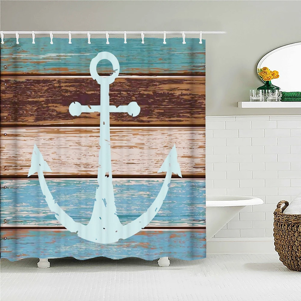 Waterproof Frabic Shower Curtains Nordic Style Mediterranean Nautical Anchor 3D Printed Bathroom Curtain Polyester Bath Curtain