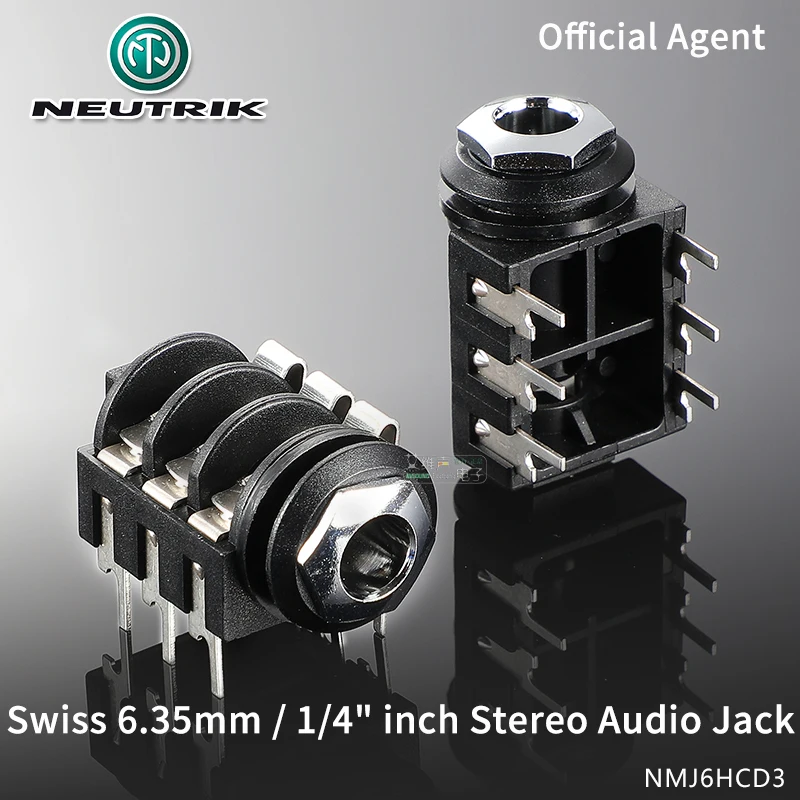 NEUTRIK 6.35mm 1/4 "gniazdo stereo NMJ6HCD3 mikrofon audio typu M poziome mocowanie na płytce drukowanej gniazdo żeńskie pasujące do wtyczek wskaźnika YS215A